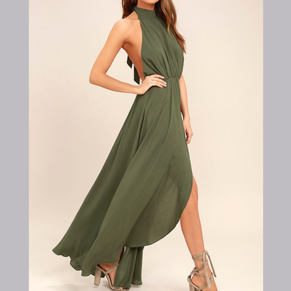 Secret Hideaway Olive Green Halter Romper dress